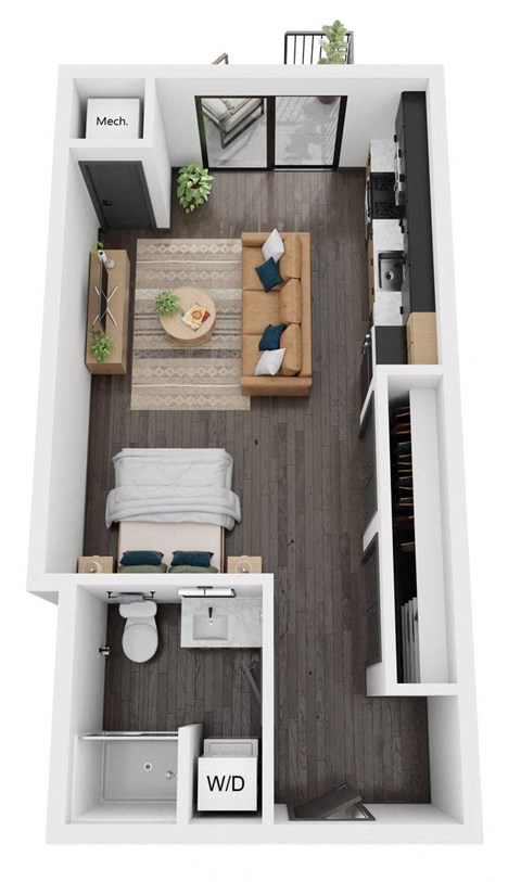 Floor plan for studio, 1 bath, 514 sqft
